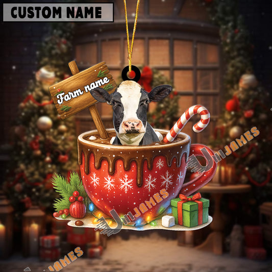 Uni Personalized Holstein Moo-ry Christmas Cocoa Mug Acrylic Ornament
