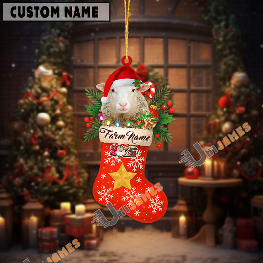 Uni Personalized Sheep Christmas Stocking Acrylic Ornament