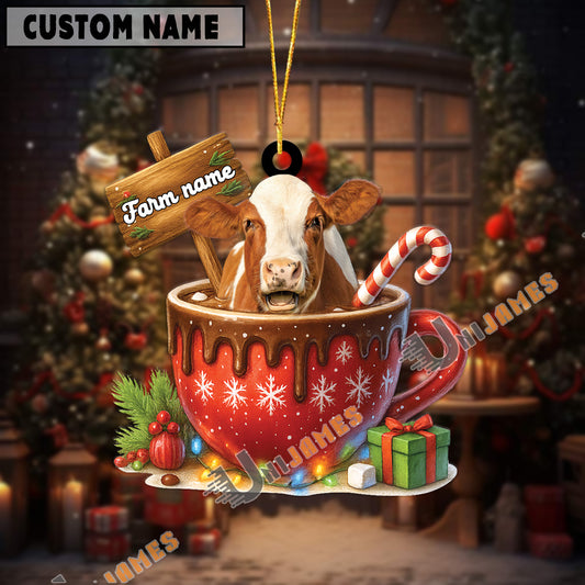 Uni Personalized Hereford Moo-ry Christmas Cocoa Mug Acrylic Ornament