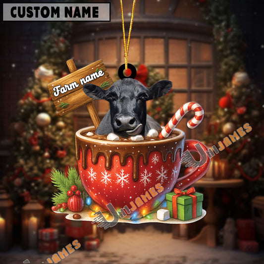 Uni Personalized Black Angus Moo-ry Christmas Cocoa Mug Acrylic Ornament