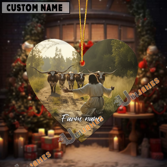 Uni Personalized Jesus and Texas Long Horn – Faithful Farm Acrylic Ornament