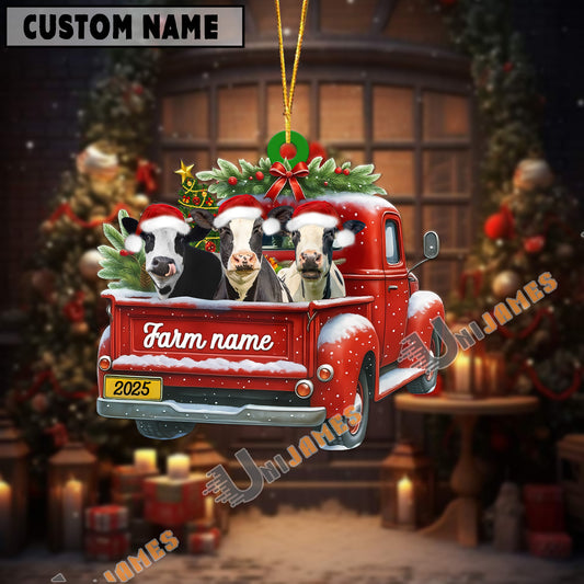 Uni Personalized Holstein Christmas Farm Truck Custom Shape Acrylic Ornament