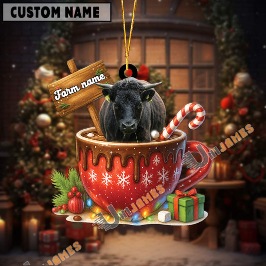 Uni Personalized Dexter Moo-ry Christmas Cocoa Mug Acrylic Ornament