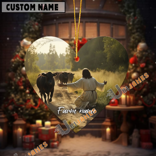 Uni Personalized Jesus and Black Angus – Faithful Farm Acrylic Ornament