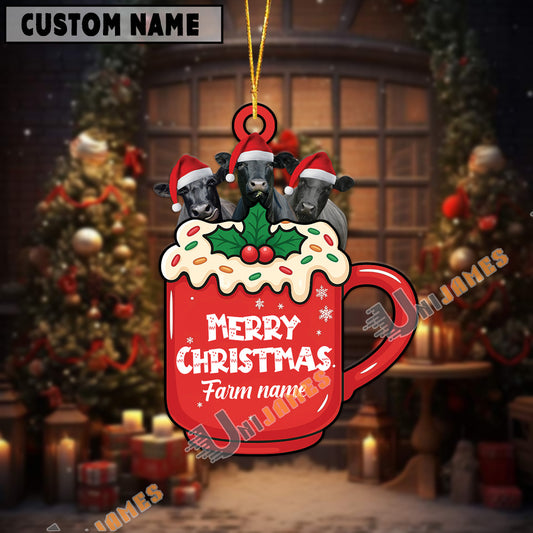 Uni Personalized Black Angus Merry Christmas Farm Mug Ornament
