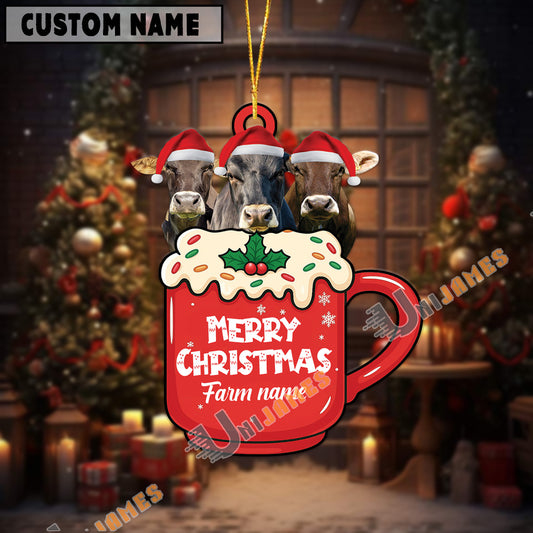 Uni Personalized Brown Swiss Merry Christmas Farm Mug Ornament