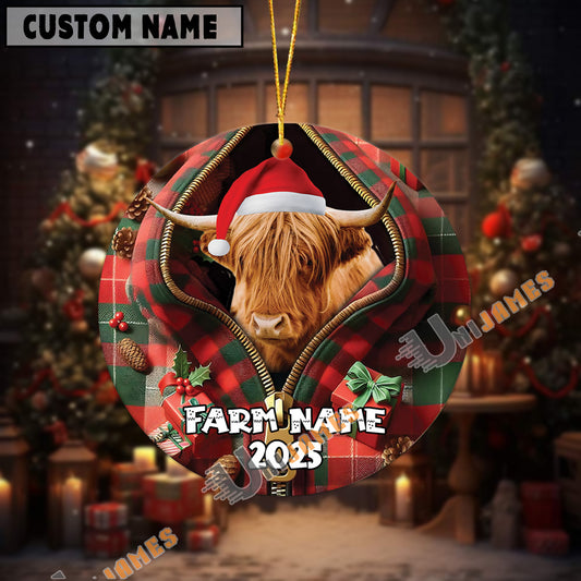 Uni Personalized Farm Name Merry Highland Farm Plaid Ornament
