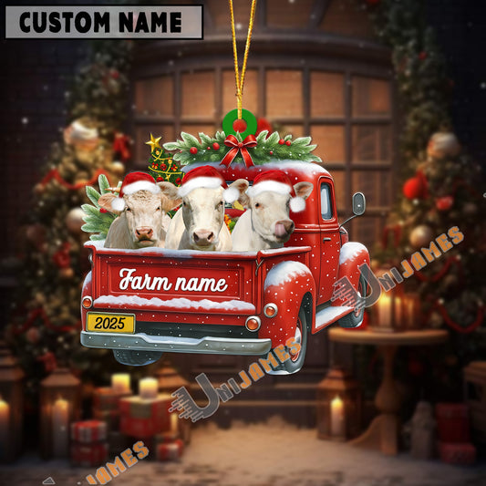 Uni Personalized Charolais Christmas Farm Truck Custom Shape Acrylic Ornament