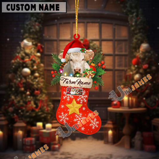 Uni Personalized Charolais Christmas Stocking Ornament