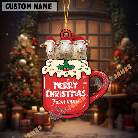 Uni Personalized Sheep Merry Christmas Farm Mug Ornament