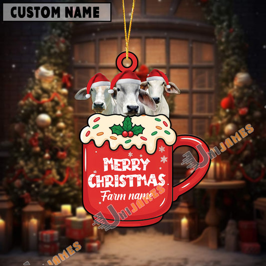 Uni Personalized Brahman Merry Christmas Farm Mug Ornament