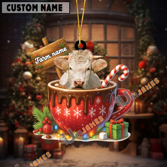Uni Personalized Charolais Moo-ry Christmas Cocoa Mug Acrylic Ornament