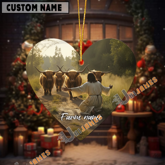 Uni Personalized Jesus and Highland – Faithful Farm Acrylic Ornament