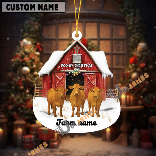 Uni Personalized Brahman Moo-ry Christmas Barn Acrylic Ornament