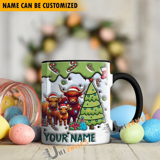 Uni Highland Cattle Christmas Personalized Name Two Tone Mug