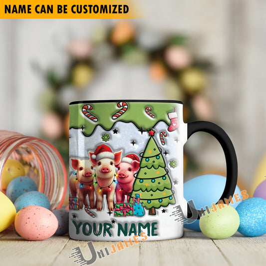 Uni Pig Christmas Personalized Name Two Tone Mug