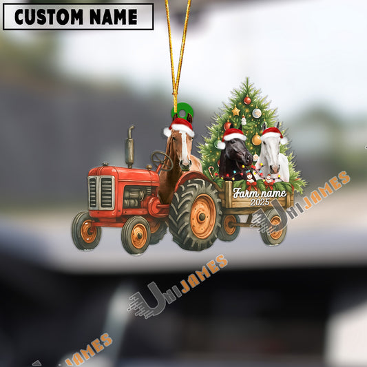 Uni Personalized Farm Tractor Christmas Ornament with Horse & Tree Acrylic Ornament