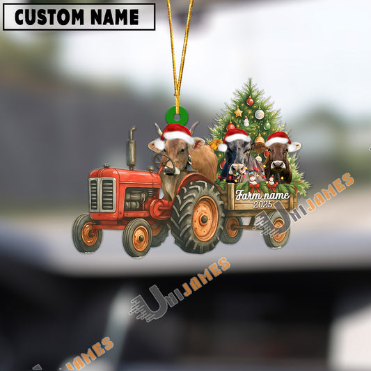 Uni Personalized Farm Tractor Christmas Ornament with Brown Swiss & Tree Acrylic Ornament