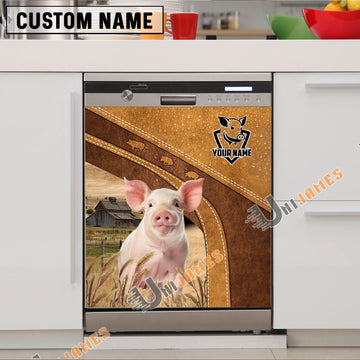 Uni Pig Brown Custom Name Dishwasher Door Cover