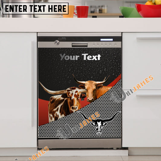 Uni Texas Longhorn Cattle Metal Pattern Custom Name Dishwasher Door Cover