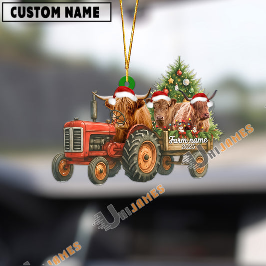 Uni Personalized Farm Tractor Christmas Ornament with Highland & Tree Acrylic Ornament