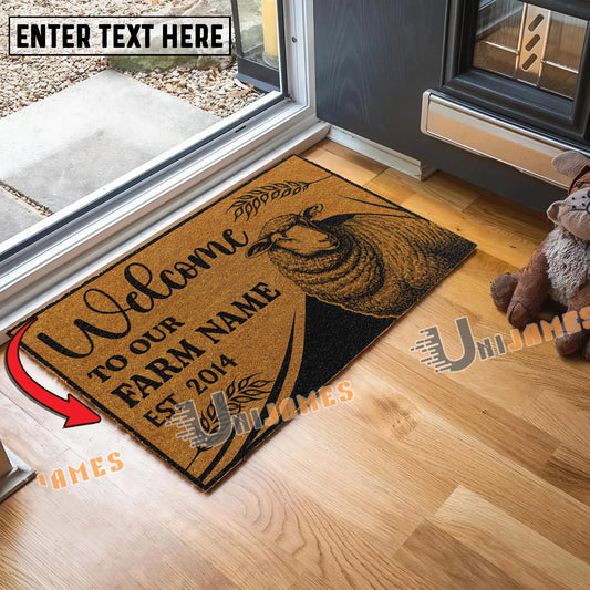 Uni Sheep Peekaboo Custom Farm Name Custom Year Coir Doormat