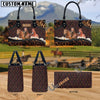Unijames American Quarter Horse Happiness Sunflower Custom Name 3D Leather Handbag