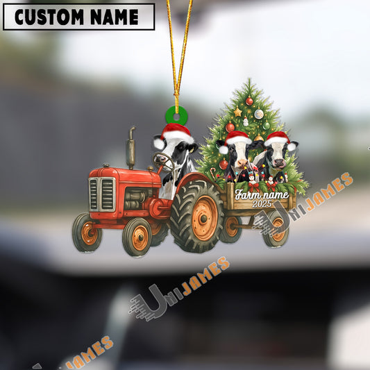 Uni Personalized Farm Tractor Christmas Ornament with Holstein & Tree Acrylic Ornament