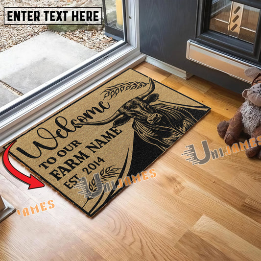 Uni TX Longhorn Peekaboo Custom Farm Name Custom Year Coir Doormat