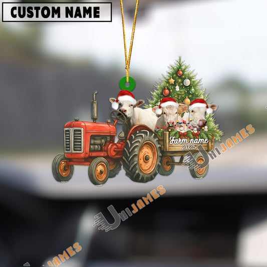 Uni Personalized Farm Tractor Christmas Ornament with Charolais & Tree Acrylic Ornament