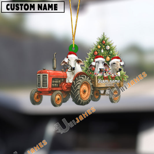 Uni Personalized Farm Tractor Christmas Ornament with Brahman & Tree Acrylic Ornament