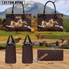 Unijames Palomino Happiness Sunflower Custom Name 3D Leather Handbag