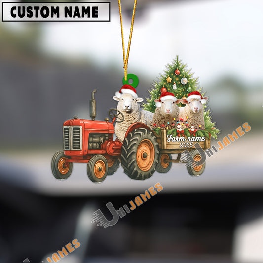 Uni Personalized Farm Tractor Christmas Ornament with Sheep & Tree Acrylic Ornament