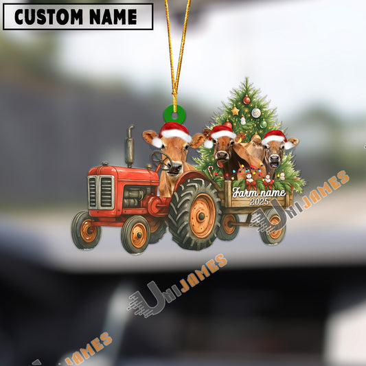 Uni Personalized Farm Tractor Christmas Ornament with Jersey & Tree Acrylic Ornament