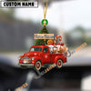 Uni Personalized Texas Long Horn Ornament – Red Christmas Truck & Farm Name Custom Shape Acrylic Ornament