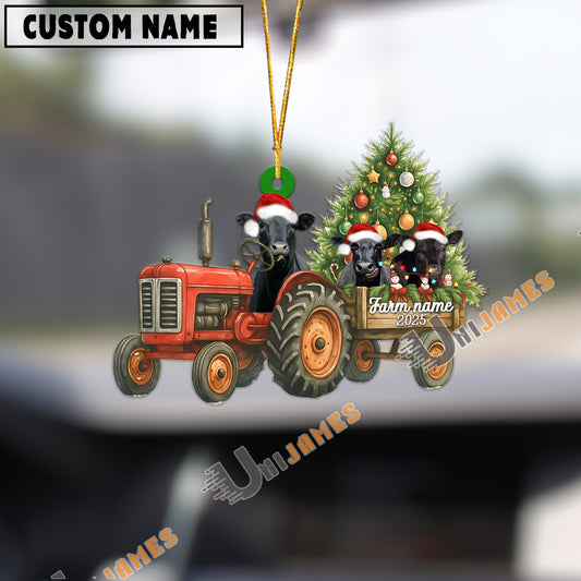 Uni Personalized Farm Tractor Christmas Ornament with Black Angus & Tree Acrylic Ornament