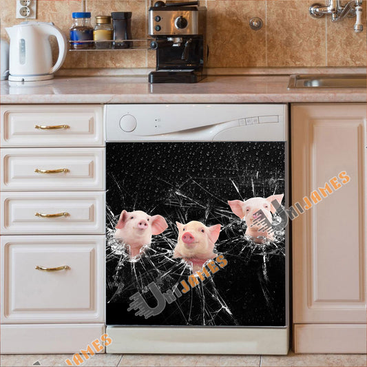 Uni Pig Broken Glasses Dishwasher Door Cover