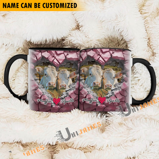 Uni Charolais Couple Personalized Name Two Tone Mug