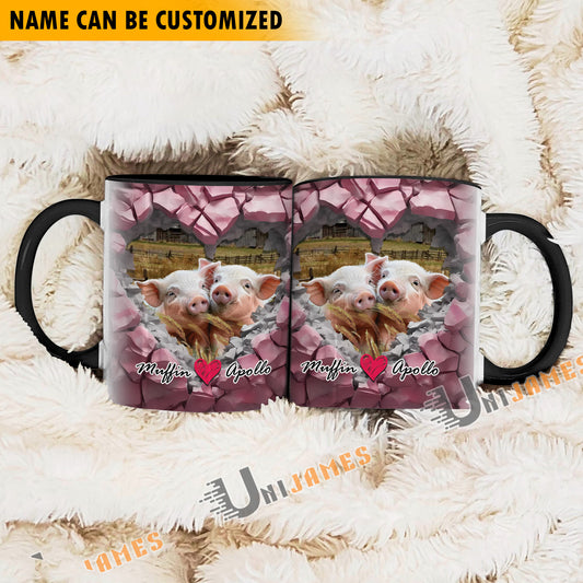 Uni Pig Couple Personalized Name Two Tone Mug