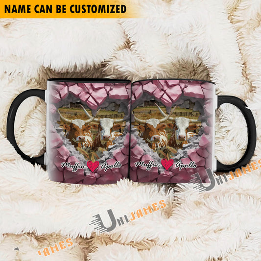 Uni Texas Longhorn Couple Personalized Name Two Tone Mug