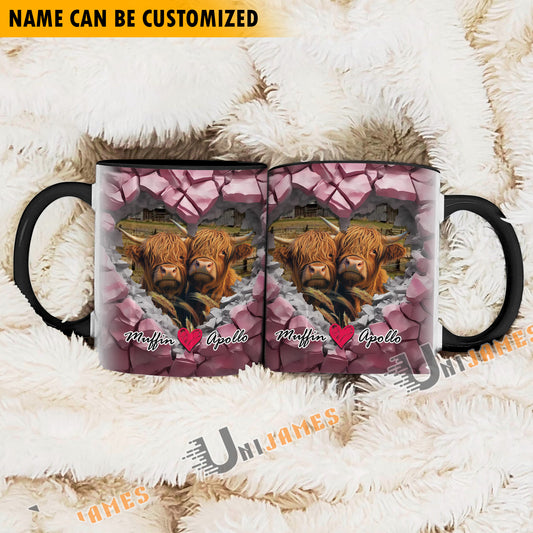 Uni Highland Couple Personalized Name Two Tone Mug