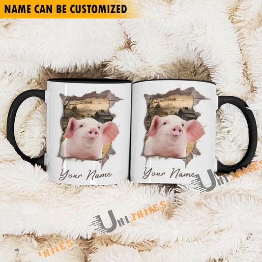 Uni Pig Funny Personalized Name Two Tone Mug