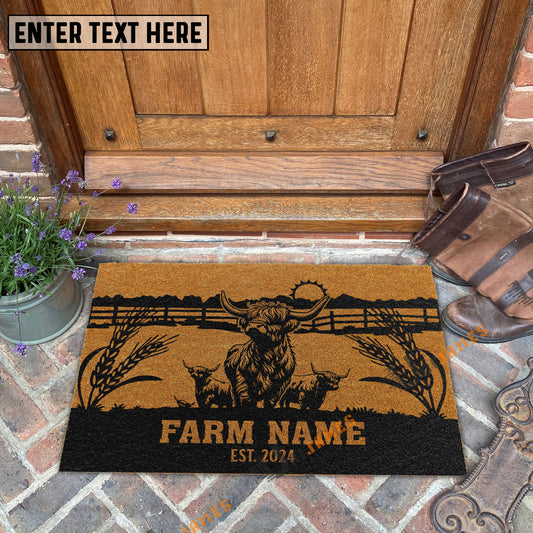 Uni Highland Sunshine Field Custom Farm Name Custom Year Coir Doormat