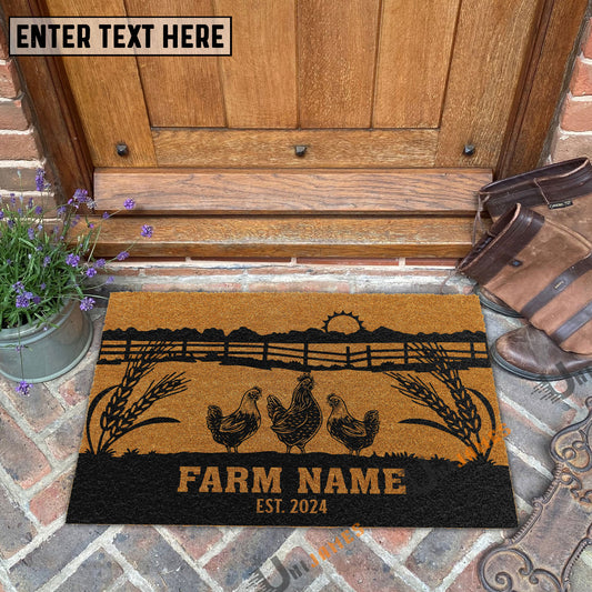 Uni Chicken Sunshine Field Custom Farm Name Custom Year Coir Doormat