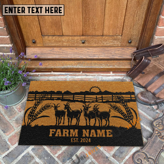 Uni Goat Sunshine Field Custom Farm Name Custom Year Coir Doormat