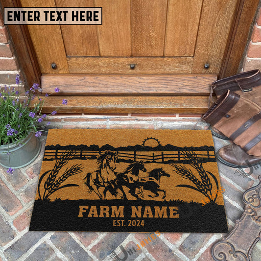 Uni Horse Sunshine Field Custom Farm Name Custom Year Coir Doormat