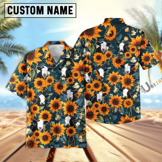 Uni Simmental Sunflowers Blue 3D Hawaiian Shirt