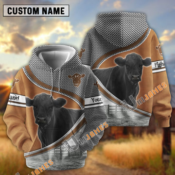 Uni Black Angus Metal Pattern Personalized Name 3D Hoodie