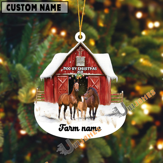 Uni Personalized Horse Moo-ry Christmas Barn Acrylic Ornament