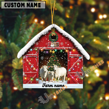 Uni Personalized Brahman Christmas Barn Ornament – Custom Farm Name 2025